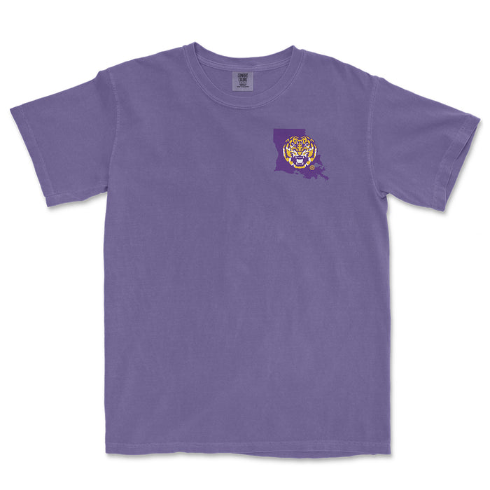 LSU Tigers Image One Sketched Mascot Stack Standard Garment Dyed T-Shirt - Grape