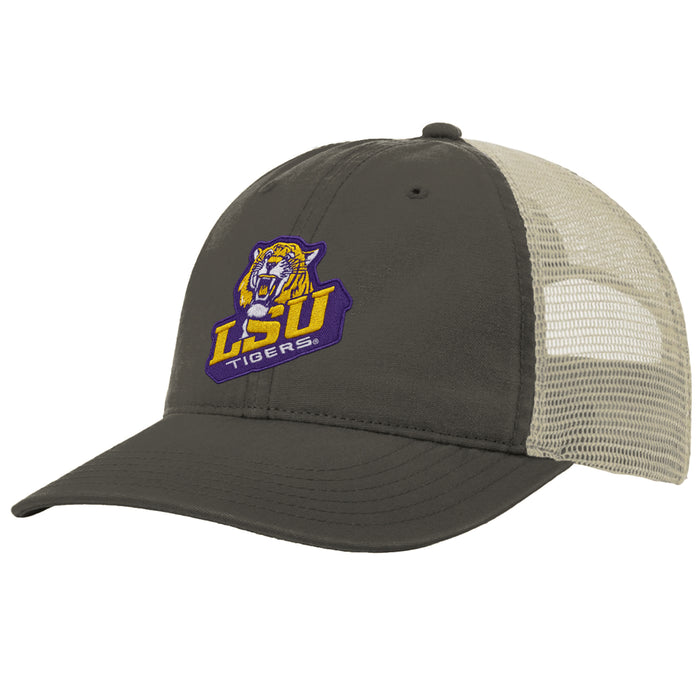 LSU Tigers Image One Slant Vault Relaxed Crown Mesh Trucker Hat - Charcoal