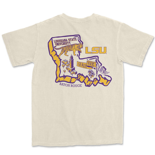 LSU Tigers Image One State Block Garment Dyed T-Shirt - Ivory