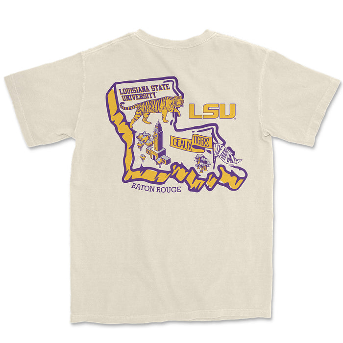 LSU Tigers Image One State Block Garment Dyed T-Shirt - Ivory