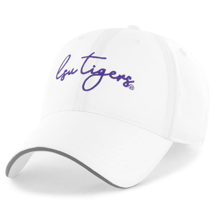 LSU Tigers Image One Thin Line Script Women's Lightweight Performance Ponytail Hat - White