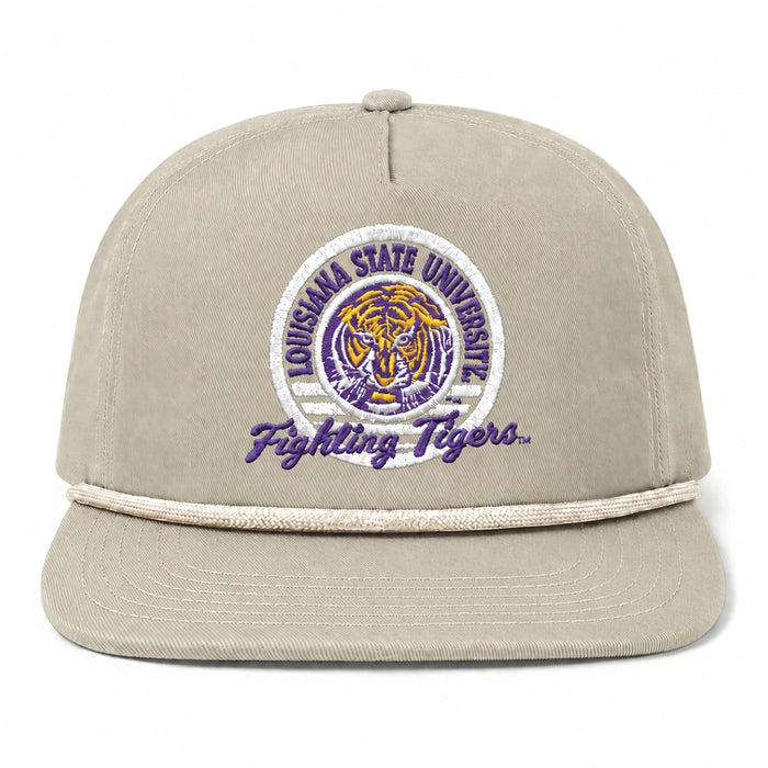 LSU Tigers Image One Vintage Emblem Five Panel Snapback Pigment Dyed Rope Hat - Khaki