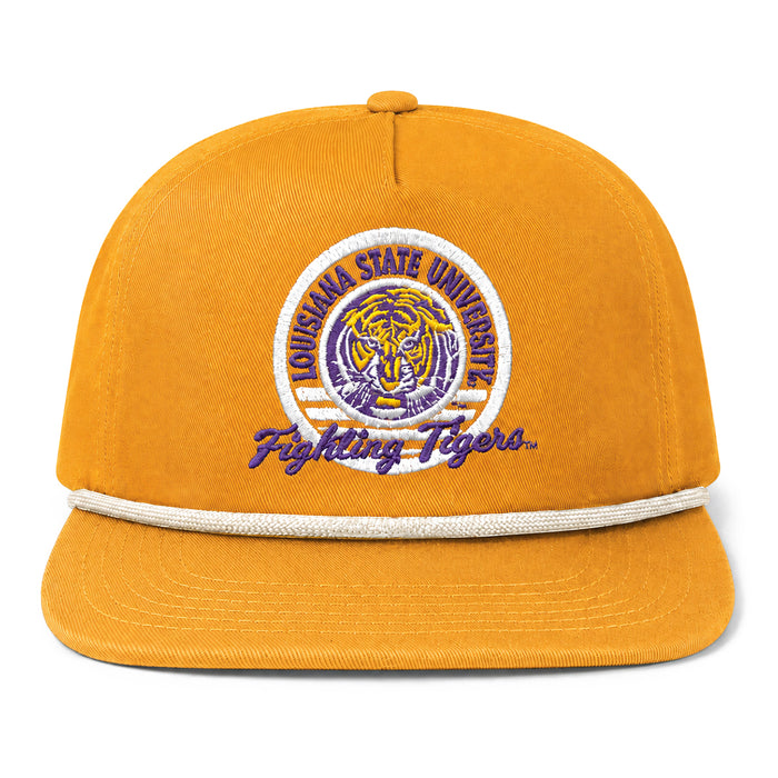 LSU Tigers Image One Vintage Emblem Five Panel Snapback Pigment Dyed Rope Hat - Mustard