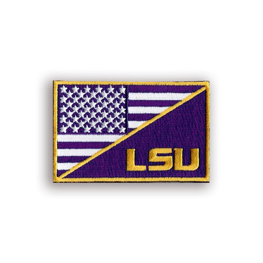 LSU Tigers Iron On Embroidered Patch - Split USA Flag