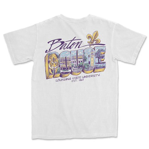 LSU Tigers JNJ Apparel Baton Rouge Collage Garment Dyed T-Shirt - White