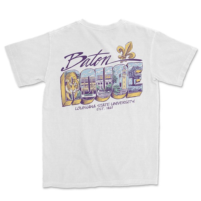 LSU Tigers JNJ Apparel Baton Rouge Collage Garment Dyed T-Shirt - White