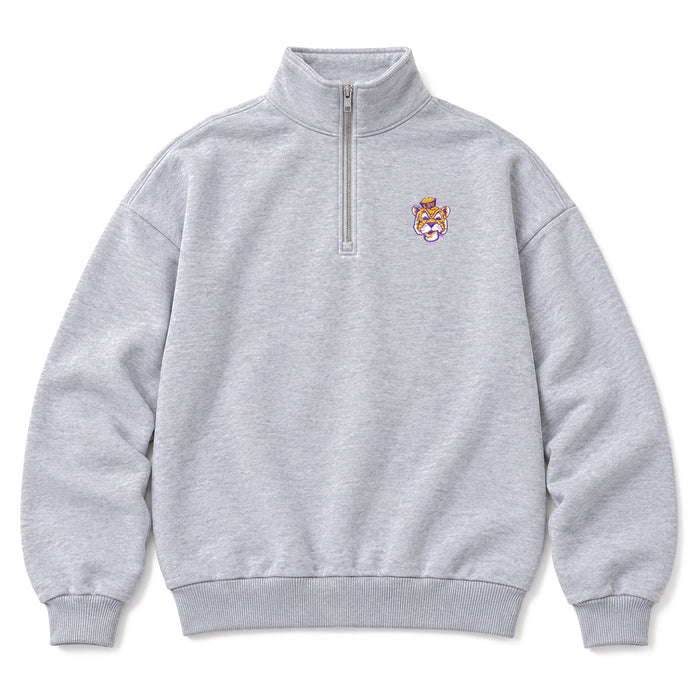 LSU Tigers JNJ Apparel Beanie Mike Embroidered 1/4 Zip Pullover Fleece Sweatshirt - Ash