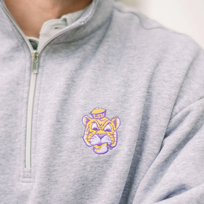 LSU Tigers JNJ Apparel Beanie Mike Embroidered 1/4 Zip Pullover Fleece Sweatshirt - Ash