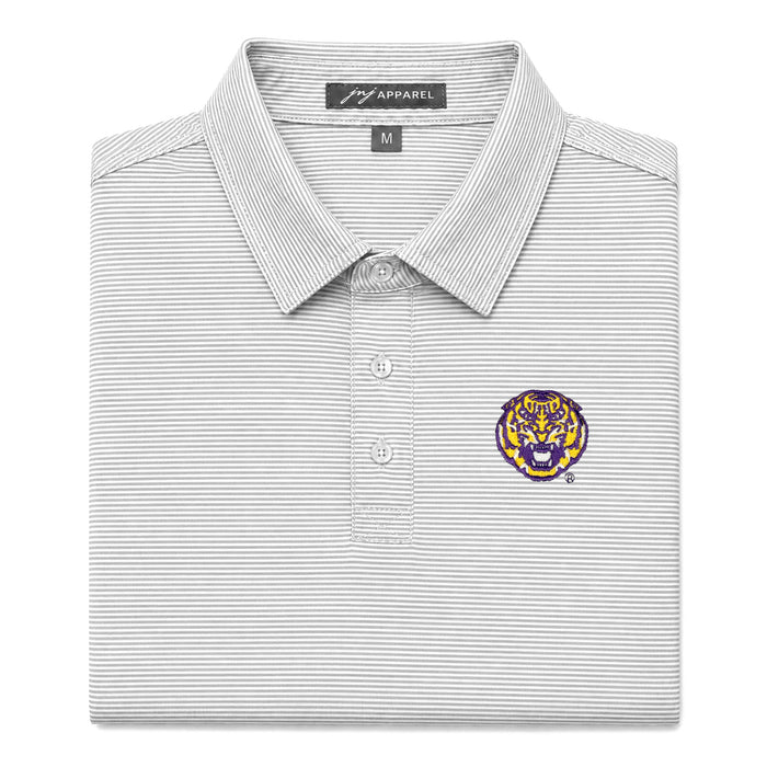 LSU Tigers JNJ Apparel Tiger Head Mini Stripe Performance Stretch Polo - Lite Grey