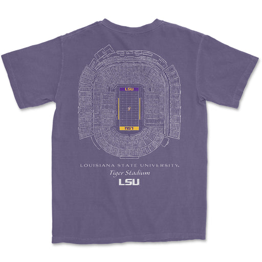 LSU Tigers JNJ Apparel Tiger Stadium Blueprint Garment Dyed Pocket T-Shirt - Grape