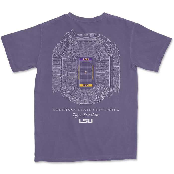 LSU Tigers JNJ Apparel Tiger Stadium Blueprint Garment Dyed Pocket T-Shirt - Grape