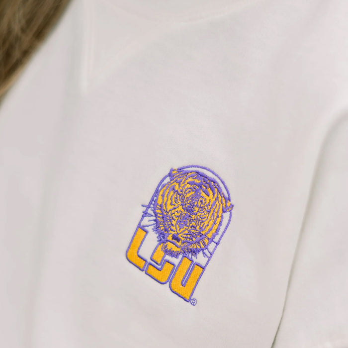 LSU Tigers JNJ Apparel Vault Arch Embroidered Crewneck Sweatshirt - Sea Salt