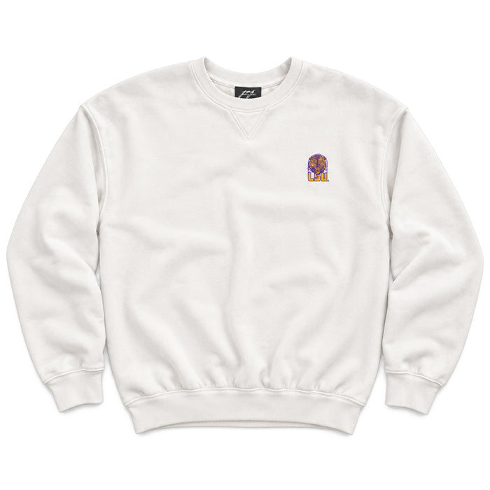 LSU Tigers JNJ Apparel Vault Arch Embroidered Crewneck Sweatshirt - Sea Salt