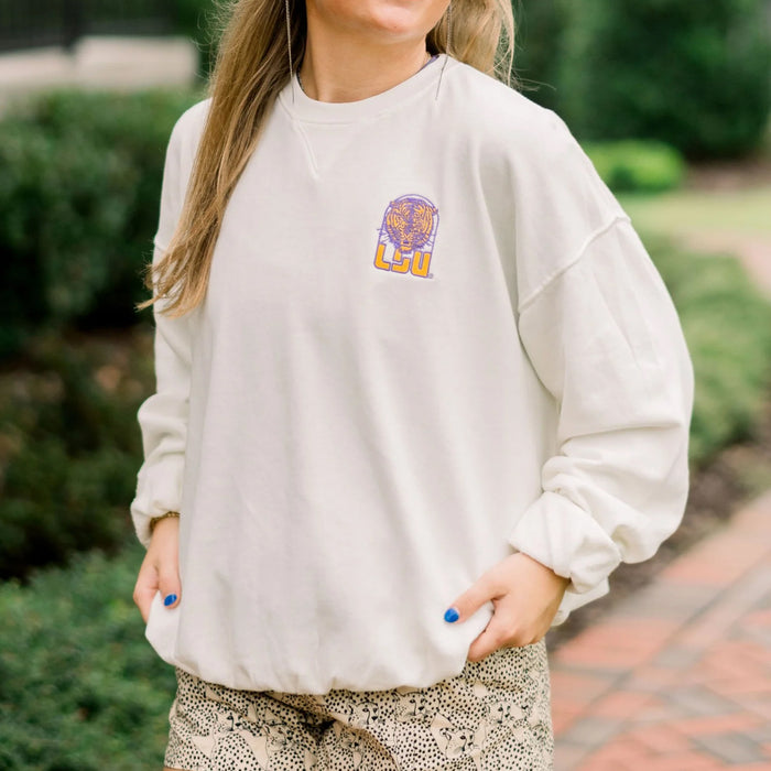 LSU Tigers JNJ Apparel Vault Arch Embroidered Crewneck Sweatshirt - Sea Salt