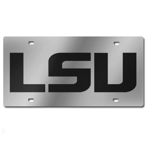LSU Tigers Laser-Cut License Plate - Silver / Black Text