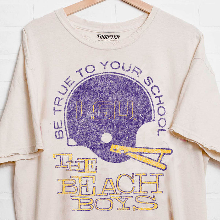 LSU Tigers Livy Lu The Beach Boys Be True Oversized Distressed Thrifted T-Shirt - Off White