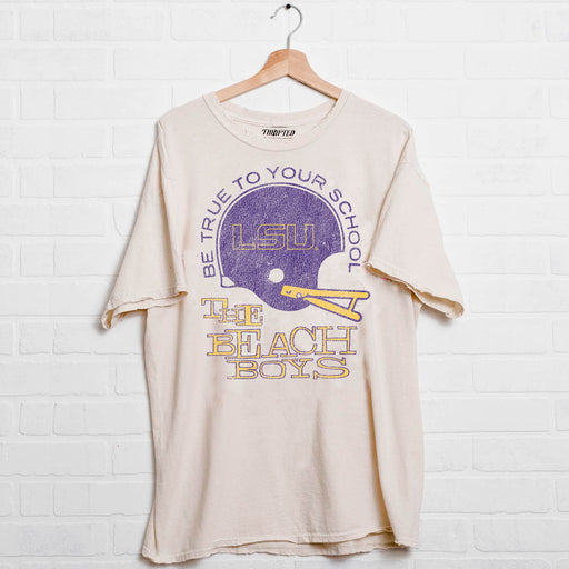 LSU Tigers Livy Lu The Beach Boys Be True Oversized Distressed Thrifted T-Shirt - Off White