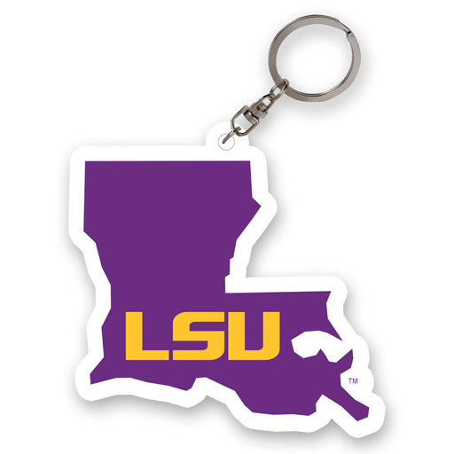 LSU Tigers Louisiana Silhouette Printed PVC Flexible Keychain