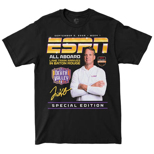 LSU Tigers NIL Store ESPN The Magazine Collection Lane Kiffin Heavyweight T-Shirt - Black
