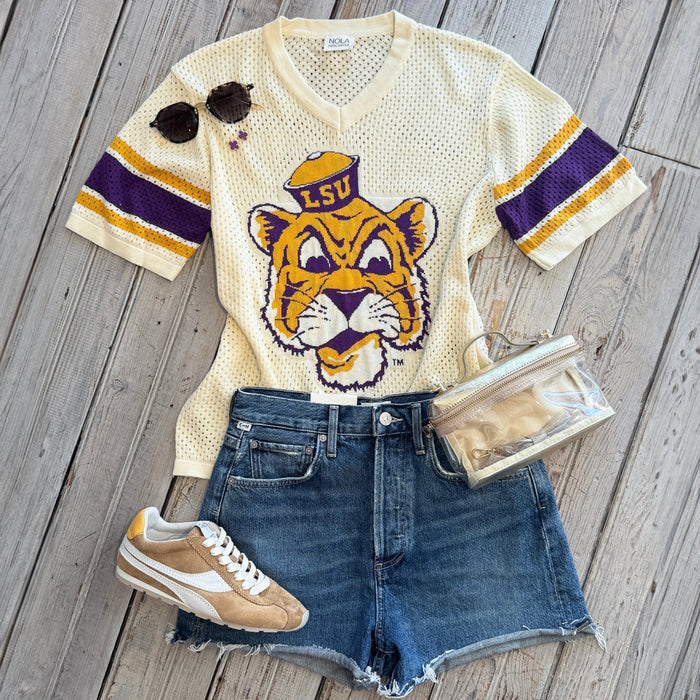 LSU Tigers NOLA Mercantile Beanie Mike Loose Knit Jersey - Cream