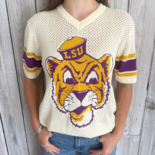 LSU Tigers NOLA Mercantile Beanie Mike Loose Knit Jersey - Cream