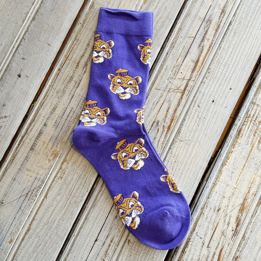 LSU Tigers NOLA Mercantile Beanie Mike Pattern Woven Socks - Purple