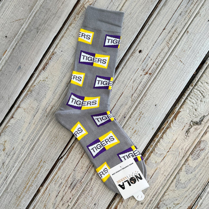 LSU Tigers NOLA Mercantile Geaux Tigers Two-Tone Pattern Woven Socks - Grey