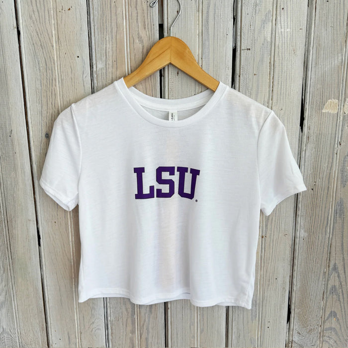 LSU Tigers NOLA Mercantile Varsity Crop T-Shirt - White