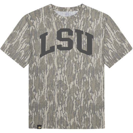LSU Tigers New World Graphics Arch Mossy Oak Camo T-Shirt - Bottom Land