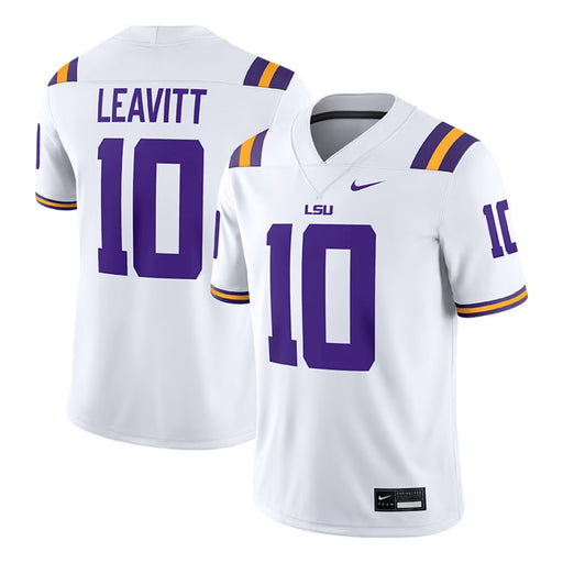 LSU Tigers Nike #10 Sam Leavitt Team Replica Football Jersey – White