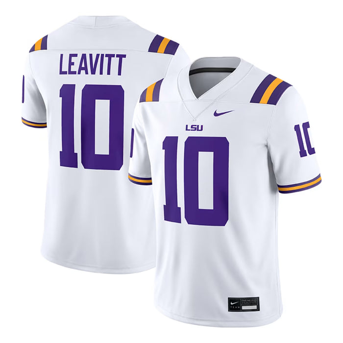 LSU Tigers Nike #10 Sam Leavitt Team Replica Football Jersey – White