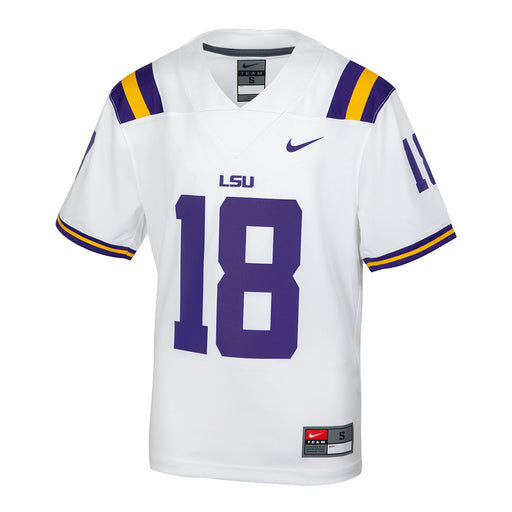 LSU Tigers Nike #18 Toddler / Youth Team Replica Football Jersey – White