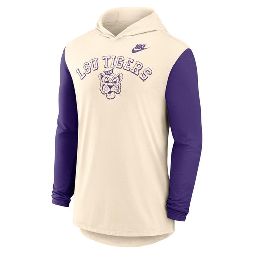 LSU Tigers Nike Beanie Mike Arch Hooded Long Sleeve Shirt - Natural / Purple