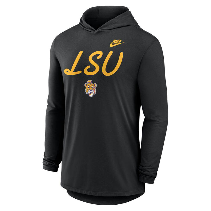LSU Tigers Nike Beanie Mike Dri-Fit Legacy Script Lightweight Hooded T-Shirt - Black