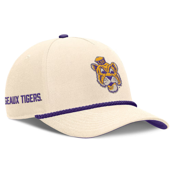 LSU Tigers Nike Beanie Mike Legacy 5-Panel Rise Rope Hat - Natural