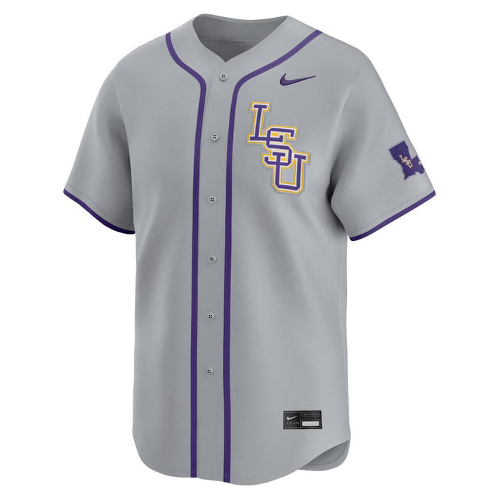 LSU Tigers Nike Full-Button Performance Replica Double-knit Mesh Baseball Jersey - Grey