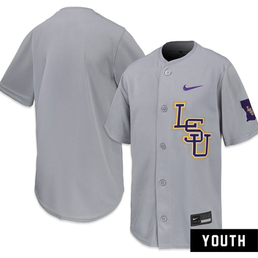 LSU Tigers Nike Full-Button Performance Replica Double-knit Mesh Youth Baseball Jersey - Grey