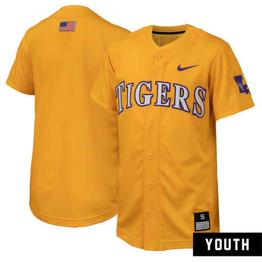 LSU Tigers Nike Full-Button Vapor Performance Replica Baseball Youth Jersey - Gold