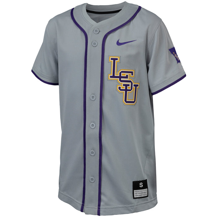 LSU Tigers Nike Full-Button Vapor Performance Replica Baseball Youth Jersey - Grey