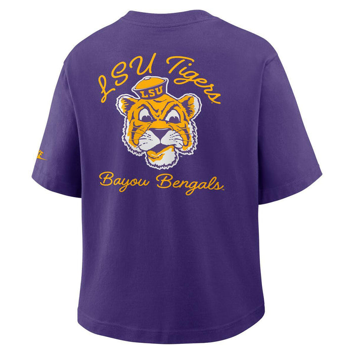 LSU Tigers Nike Interlock Beanie Mike Women's Boxy Pocket T-Shirt - Purple
