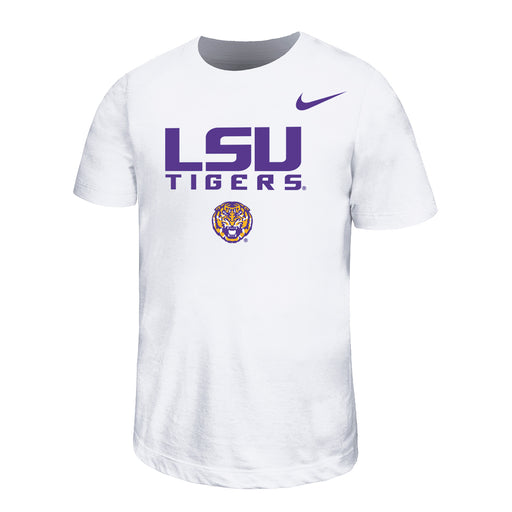 LSU Tigers Nike Legend Dri-Fit Tiger Text Stacked Performance Youth T-Shirt - White
