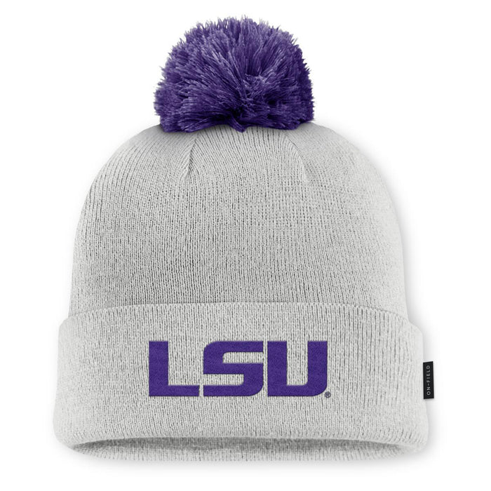 LSU Tigers Nike Official On-Field (Removable Pom) Utility Cuff Knit Beanie - Photon Dust