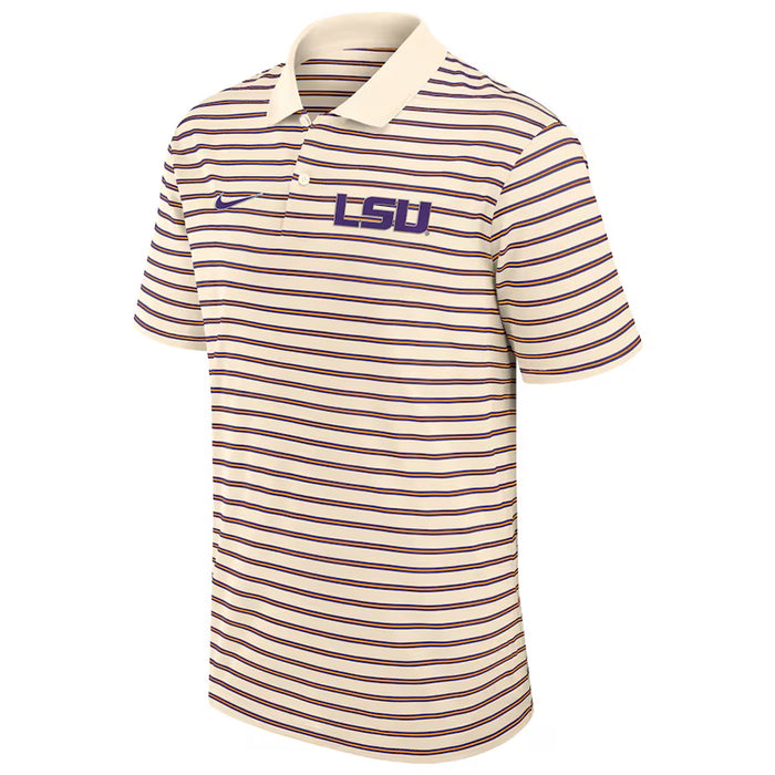 LSU Tigers Nike Primary Primetime Victory Stripe Pique Polo - Natural / Purple