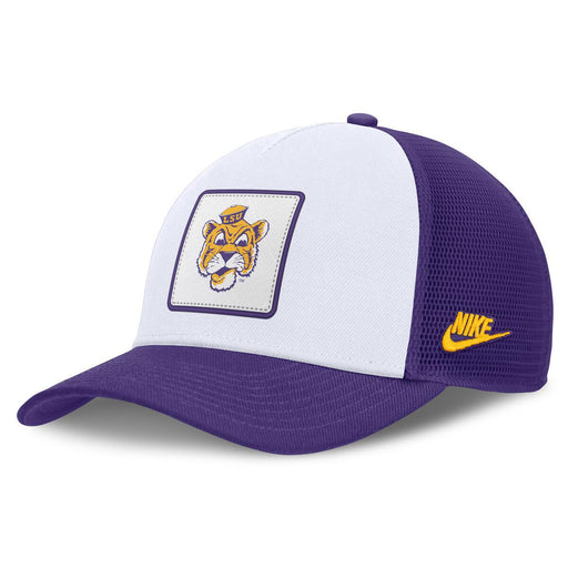 LSU Tigers Nike Rise Beanie Mike Legacy 5-Panel Rope Trucker Hat - Purple / White