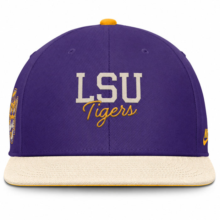 LSU Tigers Nike Script Pro Rise Adjustable 3 Tone Structured Snapback Flat Bill Hat - Purple