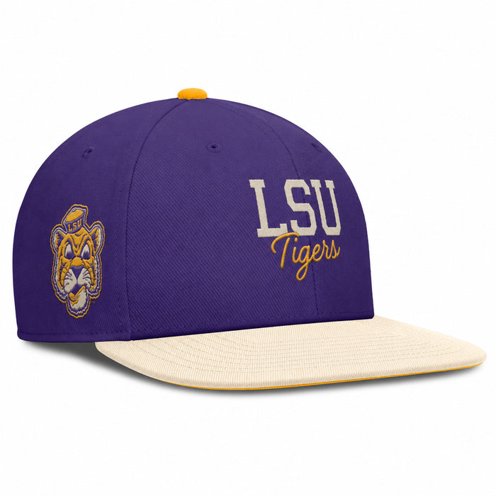 LSU Tigers Nike Script Pro Rise Adjustable 3 Tone Structured Snapback Flat Bill Hat - Purple