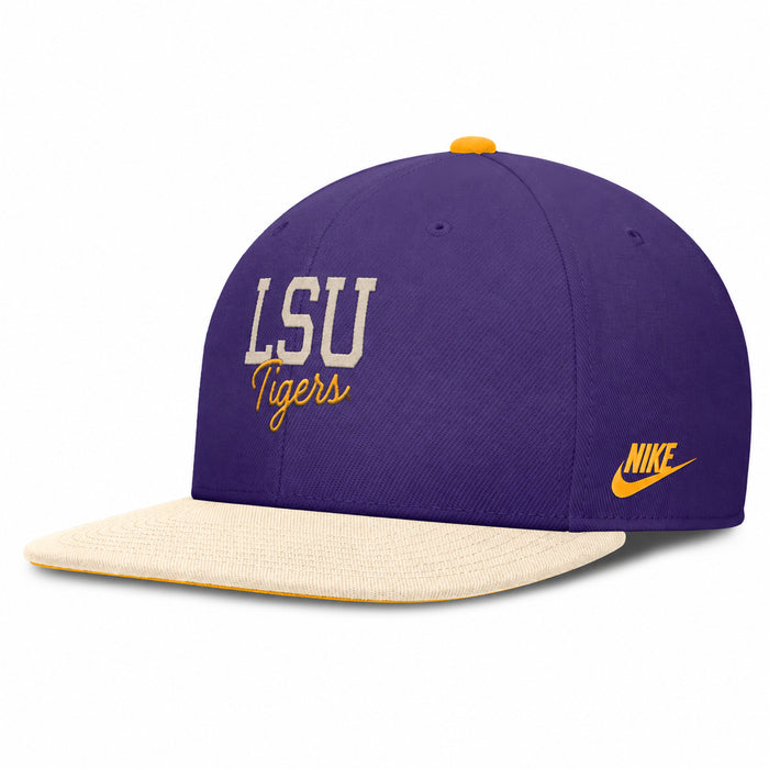 LSU Tigers Nike Script Pro Rise Adjustable 3 Tone Structured Snapback Flat Bill Hat - Purple