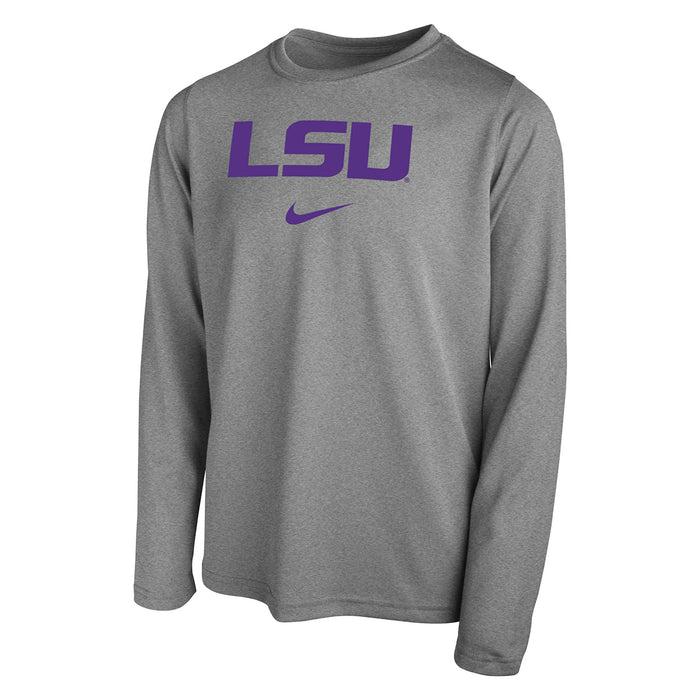 LSU Tigers Nike Sideline Legend Long Sleeve Dri-Fit Performance Youth T-Shirt - Grey