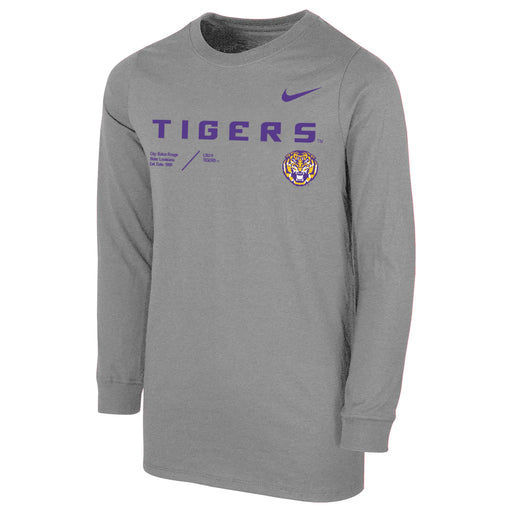 LSU Tigers Nike Sideline Long Sleeve Youth T-Shirt - Grey