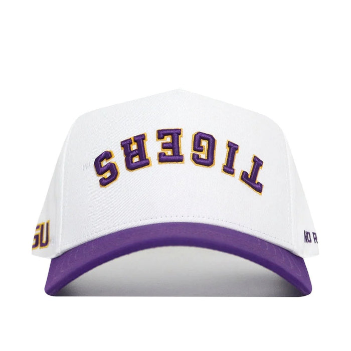 LSU Tigers No Rivals Upside Down Tigers Adjustable Hat - White / Purple